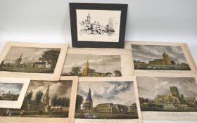 Selection of unframed 19th century hand-coloured Lincolnshire prints: Church of Sutton St Mary