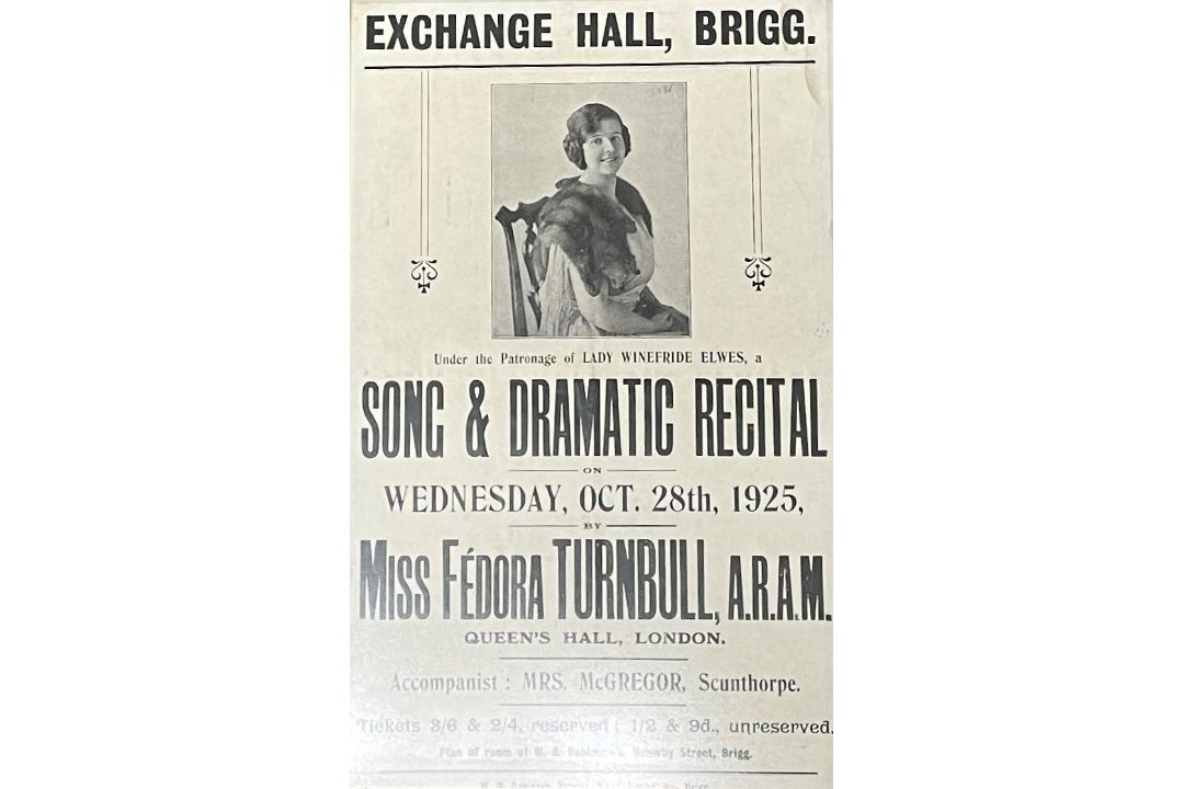 Framed Old Brigg Corn Exchange poster for a recital by Miss Fedora Turnbull 28th October 1925 - Image 1 of 2