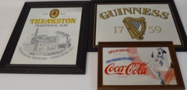 Three advertising wall mirrors - Theakston Ales, Guinness & Coca-Cola