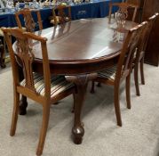 Early 20th century wind out dining table L 212cm W 107cm with a glass top & 6 matching Chippendale