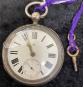 Open face silver case pocket watch by Walter Burton of Grimsby. Birmingham 1902