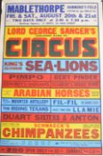 Lord George Sanger's Circus Mablethorpe poster printed by Willsons Printers Leicester (written