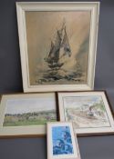 4 prints - Ben Maile 'The Ketch', Ronald Swanwick, 'City of Trurro + Perranwell Station 1957'