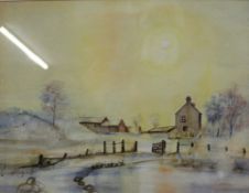 Watercolour signed by Harold Jones, No 4 Pant-y-Buarth- Gwernaffield. 65w x 55h