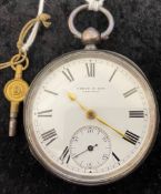 Open face silver case pocket watch by Usher & Son Lincoln. London 1883. Runs