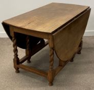 Early 18th century style gate leg table with barley twist legs 166cm by 122cm Ht 71cm