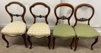 Pair & 2 single Victorian balloon back chairs