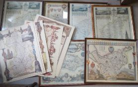 A quantity of late 20thC cartographic prints inc maps of Sussex, Northamptonshire, Cheshire,