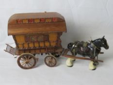 A ceramic horse and wooden cart figurine, Melba ware.