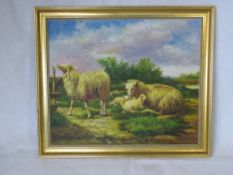 Oil on canvas, contemporary study of ewes with lambs at foot, unsigned, 49 x 59cm.