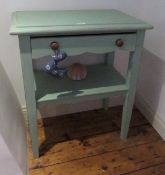 A delightful shabby chic green painted single drawer wash stand, 67 x 43 x 76cm.