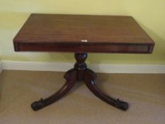 A fine mahogany square shaped breakfast table raised over triform base, 104 x 70 x 74cm.