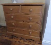A contemporary pine chest of drawers, two short over three long, 92 x 42 x 90cm.