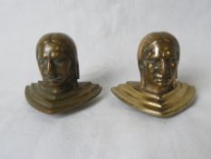 Two bronze one arm bandit Jennings Sun Chief fruit machine toppers, 1948 Indianhead design.