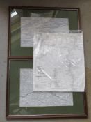A pair of Ordnance Survey maps being Surrey/Essex in matching frames, mounted,