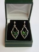 A pair of Russian diopside earrings 925 silver in presentation box.
