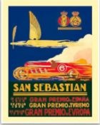 A pop art style motor racing print 'San Sebastian 1926', 8.3x11.7 inches (A4).