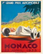 A pop art style motor racing print 'Monaco 1935', 8.3x11.7 inches (A4).