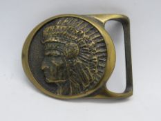 A rare Tech-Ether Guild brass belt buckle 'Cheyenne'.