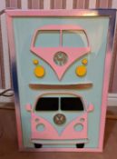 A contemporary illuminated VW box sign, approx 58 X 31 X 10cm.