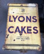 A vintage enamelled advertising sign for Lyons Cakes, approx 63 x 45cm (25 x 17