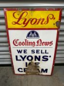 A vintage enamelled advertising sign for Lyons, approx 57 x 86cm (22 x 33