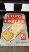 A vintage enamelled advertising sign for Lyons Individual Fruit Pie, approx 58 x 40cm (23 x 16
