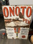 A vintage enamelled advertising sign for Onoto 'The Pen', approx 50 x 76cm (19 x 30