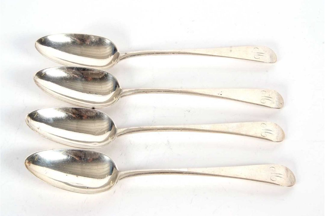 Four George III silver tablespoons, initialled, hallmarked London 1796, makers mark George Smith & - Image 1 of 5