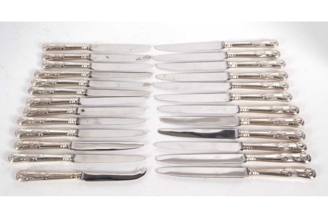 Twelve silver handled Kings pattern table knives, twelve silver handled dessert knives together with - Image 1 of 4