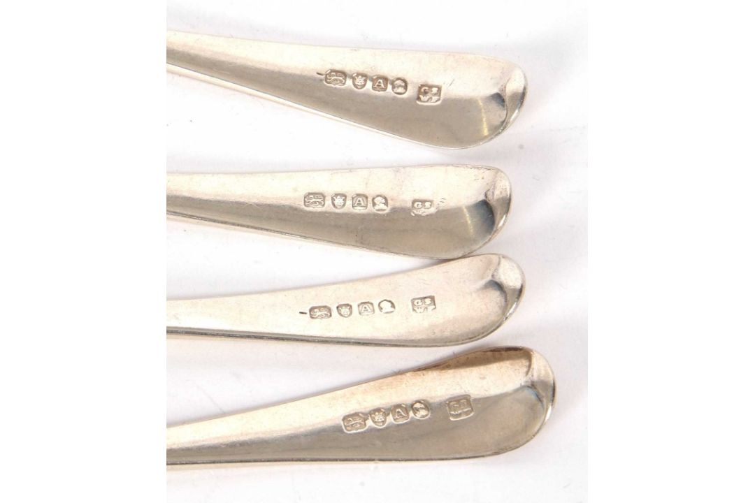 Four George III silver tablespoons, initialled, hallmarked London 1796, makers mark George Smith & - Image 5 of 5