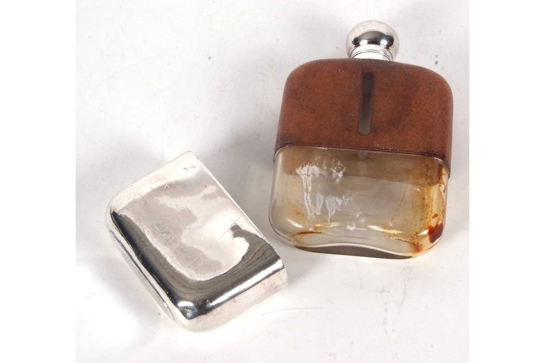 A James DIxon & Son 3/8 pint spirit flask with plated screw on lid and detachable drinking cup, - Image 4 of 5