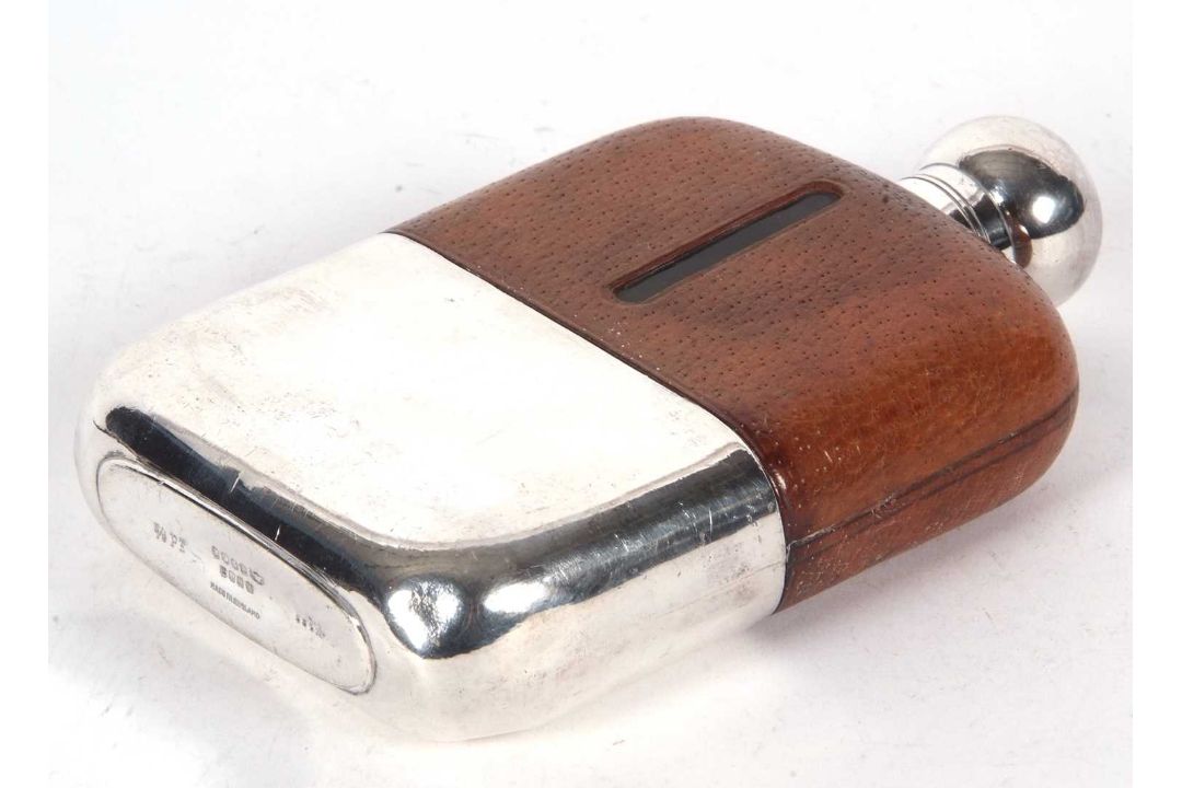 A James DIxon & Son 3/8 pint spirit flask with plated screw on lid and detachable drinking cup, - Image 3 of 5