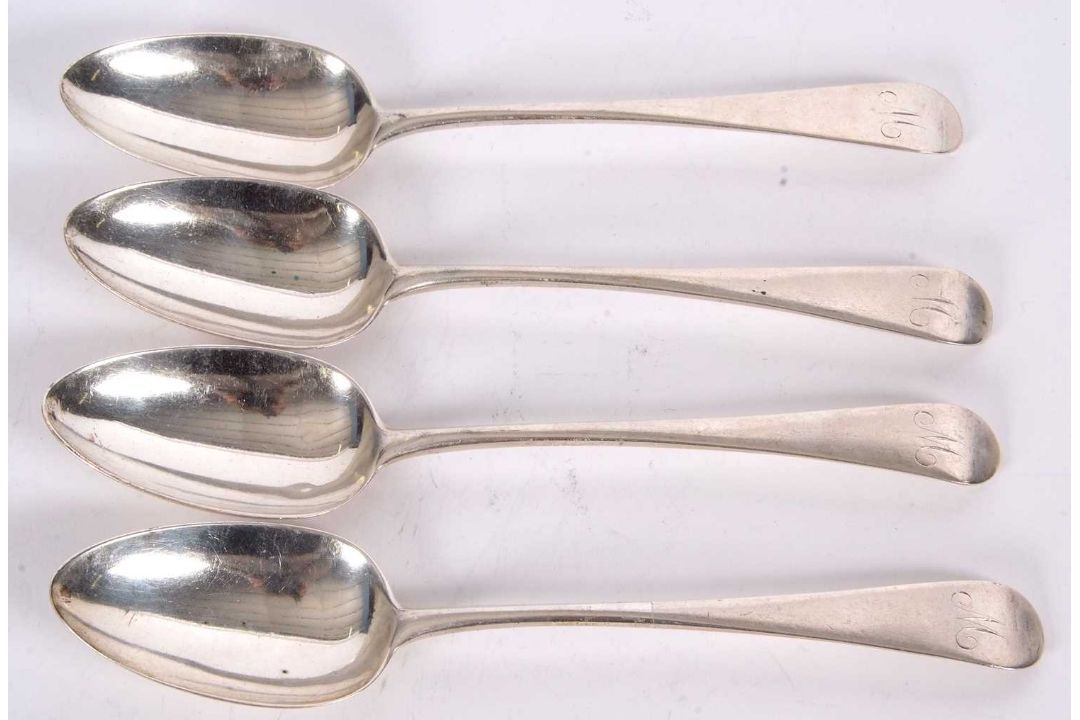 Four George III silver tablespoons, initialled, hallmarked London 1796, makers mark George Smith & - Image 2 of 5