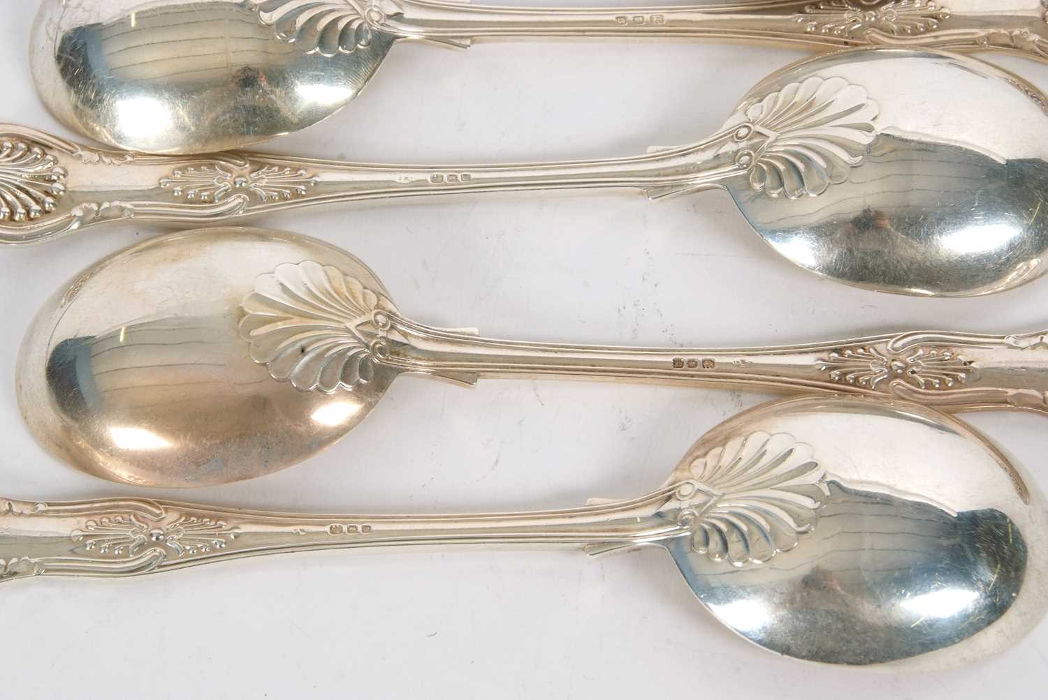 Eight silver Kings pattern soup spoons, double struck, five hallmarked for London 1933, makers - Image 3 of 3