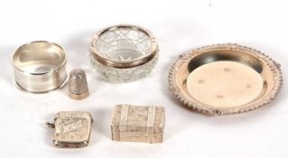 Mixed Lot: A small silver dish, Birmingham 1972, makers mark for A T Callon Ltd, 9.5cm diameter, a