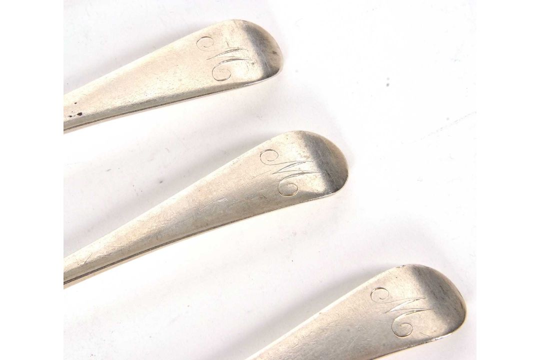 Four George III silver tablespoons, initialled, hallmarked London 1796, makers mark George Smith & - Image 3 of 5