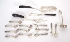 Mixed Lot: Twelve Cambodian t.900 small coffee spoons, Eastern white metal flatware to include a