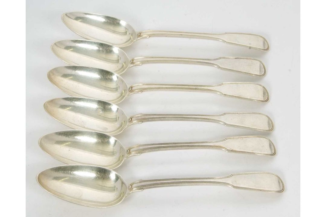 Six George III silver fiddle and thread pattern tablespoons, London 1819, makers mark William Ely - Image 1 of 2