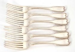 Six Victorian table forks, fiddle and thread pattern, London 1844, makers mark for William Eaton,