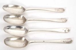 Four Scottish silver tablespoons, engraved with verse and crescent, two for Edinburgh 1734,