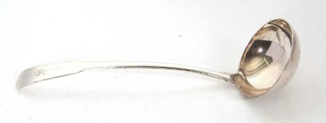 George III silver soup ladle, fiddle pattern, initialled, hallmarked Edinburgh 1808, makers mark