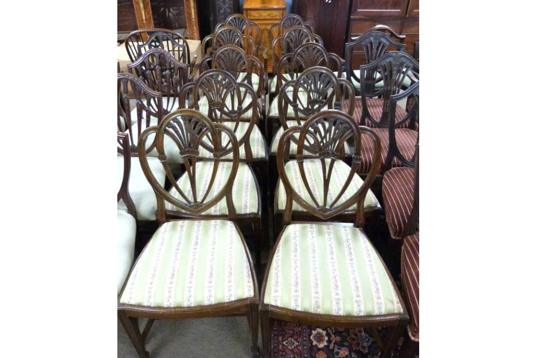 A set of ten 20th Century mahogany framed dining chairs comprising two carvers and eight standard - Image 1 of 3