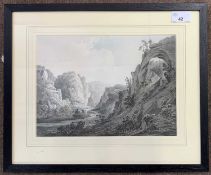 The Rev. James Bourne (1773-1854), 'Dovedale, Derbyshire' en grisaille watercolour, label on