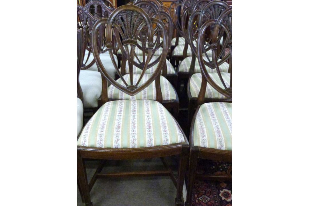A set of ten 20th Century mahogany framed dining chairs comprising two carvers and eight standard - Image 3 of 3