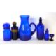 Group of Bristol blue glass wares including a large jug, eye bath and a chemists bottle - Image 1 of 3