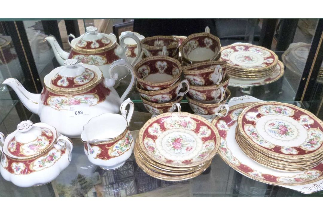 A Royal Albert tea set in the Lady Hamilton pattern comprising teapot, milk jug, sucrier and - Image 2 of 4