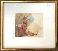 French School, circa 20th century, A study of a soldier, watercolour and pencil on card, 7.5x20cm,