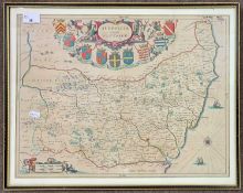 Joannes Jansson (1588-1664). 'Suffolk', hand coloured copper engraved map, circa 1654, 38x49.5cm,