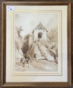 British School (19th century), Sepia watercolour, Abbotts and Holder label on backboard inscribed '